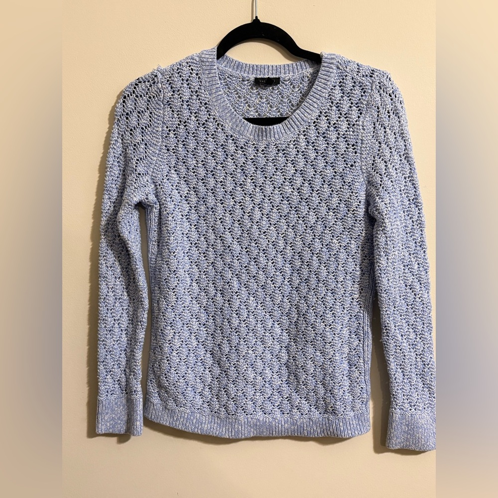Talbots sweater Pointelle‎ Marl Crewneck Women’s Small blue white open-weave